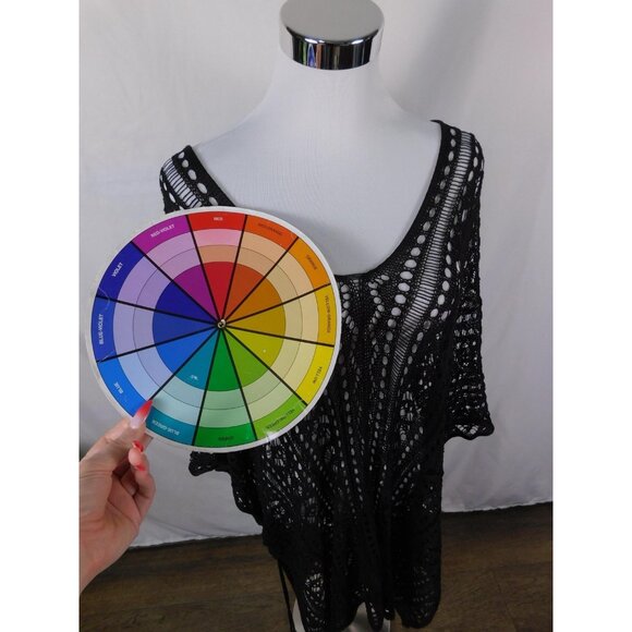 Crochet Poncho Womens One Size Black Boho Open Knit Tassel Hem Cover Up Beach - Picture 11 of 11